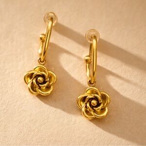 Blooming Rose Flower Drop Earrings